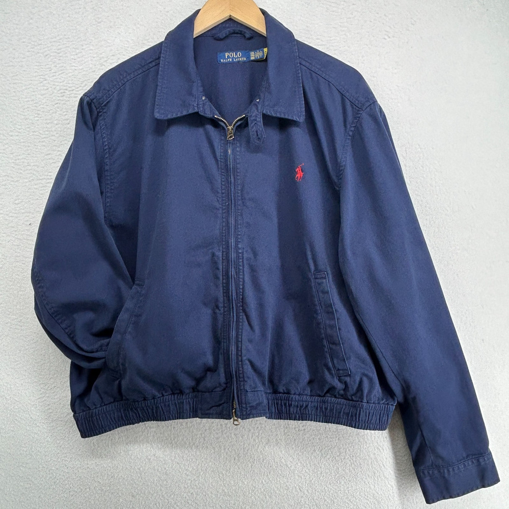 POLO RALPH LAUREN Jacket Mens 2XL Harrington Windbreaker Twill Cotton Blue